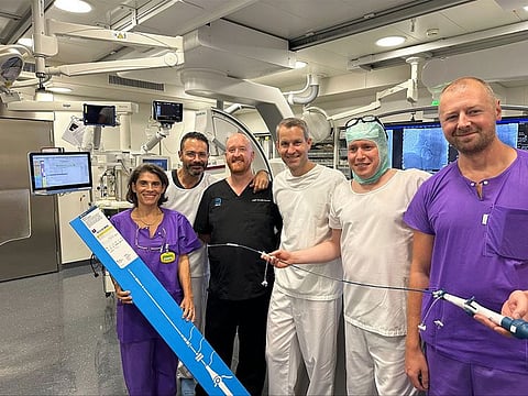 Dr. Mohamed Magdi, second from left, led Europe’s first implantation of a single-chamber, wireless cardiac pacemaker “Aveir VR” at Bern University Hospital in Switzerland.