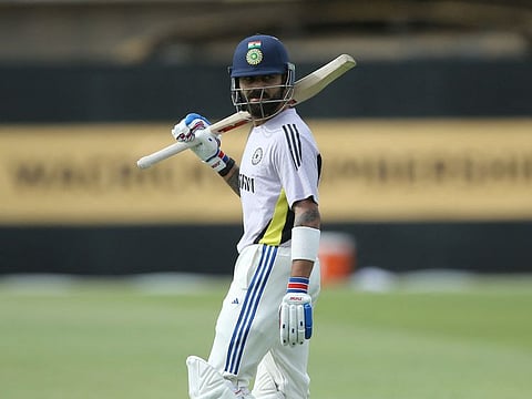 India's batsman Virat Kohli prepares to bat during the internal practice match between India and India A cricket teams at the WACA in Perth on Saturday.
