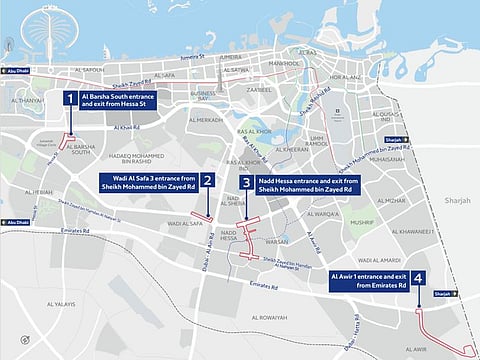 An illustration of the areas where residents will benefit from the new entry, exit points in Dubai.