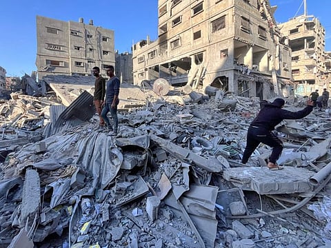 A building hit in an overnight Israeli strike in Beit Lahya in the northern Gaza Strip on November 17, 2024.  