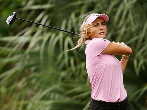 Lexi Thompson of the United States plays her shot from the 11th tee during the pro-am prior to the CME Group Tour Championship 2024 at Tiburon Golf Club on Wednesday.