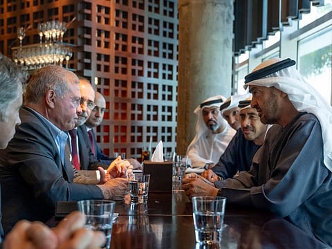 President His Highness Sheikh Mohamed bin Zayed Al Nahyan with King Abdullah II of Jordan. Seen with Sheikh Abdullah bin Zayed Al Nahyan, UAE Deputy Prime Minister and Minister of Foreign Affairs (2nd R)
