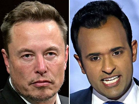 Twitter and electric car maker Tesla CEO Elon Musk nd  US entrepreneur and former Republican presidential hopeful Vivek Ramaswamy.