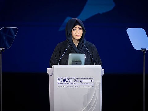 Sheikha Latifa bint Mohammed bin Rashid Al Maktoum, Chairperson of Dubai Culture and Arts Authority, Member of the Dubai Council, and Member of the Executive Council of Dubai, delivers the keynote address at the Forum
