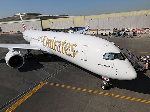 Emirates Airbus A350-900 which was unveiled in Dubai on Wednesday.