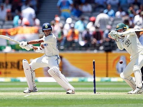 India's Yashasvi Jaiswal in action during Day 3 of the first Test match against Australia in the Border Gavaskar Trophy, at Perth Stadium, in Perth.