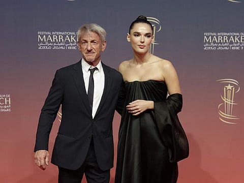 US actor/director Sean Penn and Valeria Nicov arrive to attend the second day of the 21st Marrakesh International Film Festival in Marrakesh on November 30, 2024. (Photo by AFP)