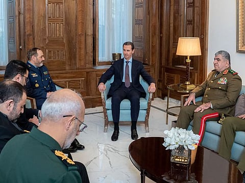 Syrian President Bashar Al Assad (second right) recently received Iran's Minister of Defence Brigadier General Azizi Nasirzadeh (fourth left) in Damascus.  Iran’s top diplomat Abbas Araghchi said on Sunday he will leave Tehran for Damascus to deliver a message of support for Syria’s government and armed forces, state media said.