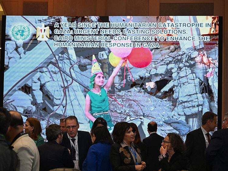 Delegates attend a humanitarian conference for Gaza in Cairo on December 2, 2024, amid the continuing war between Israel and Hamas.  
