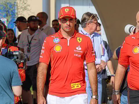Carlos Sainz of Ferrari arrive for a press conference ahead of Formula 1 Etihad Airways Abu Dhabi Grand Prix 2024 at Yas Marina Circuit on Thursday.