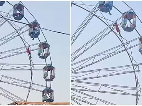  Girl seen dangling mid-air from Ferris wheel in Uttar Pradesh's Lakhimpur Kheri
