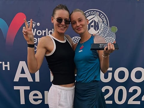 Polina Kudermetova with sister Veronika Kudermetova at the 27th Al Habtoor Tennis Challenge in Dubai.