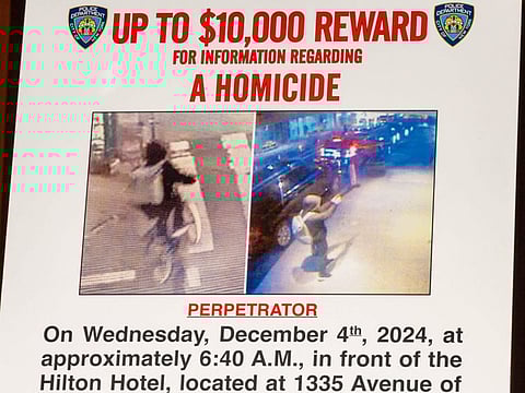 A wanted poster is set up for an NYPD press conference regarding a homicide that authorities believe was a targeted attack at One Police Plaza on December 4, 2024, in New York City. United Healthcare CEO Brian Thompson was shot before 7:00am this morning, before he was to attend the company's annual investors meeting.   