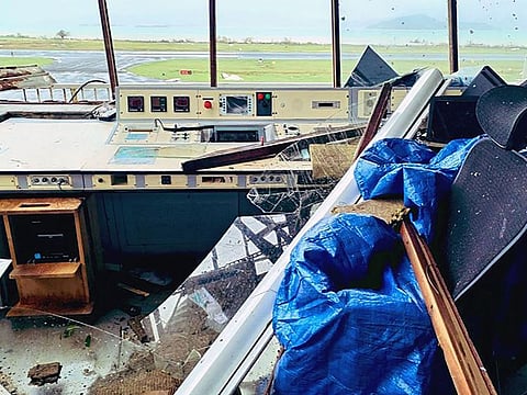 This handout photograph taken and released by the General Direction of the civil aviation on December 14, 2024 shows damage in the control tower at the airport in Pamandzi, hours after Cyclone Chido batterred the French Indian Ocean island of Mayotte with winds of up to 220 kilometres (137 miles) per hour.   