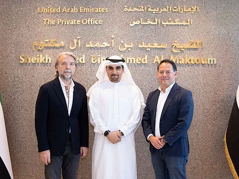 From left to right: Sergio Arana, Founder and Board Member of Gennius XYZ; Hisham Al Gurg, CEO of Seed Group and the Private Office of Sheikh Saeed bin Ahmed Al Maktoum, Chairman of the Board of Gennius XYZ; Ruben Salazar Genovez, CEO and Investor of Gennius XYZ
