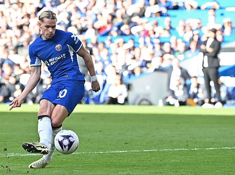 Chelsea's Ukrainian midfielder Mykhailo Mudryk in action during the English Premier League football match against Burnley at Stamford Bridge in London on March 30.