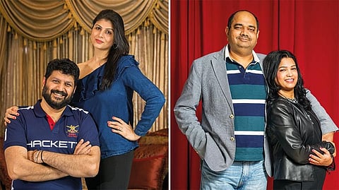 Tanishka and Kiran Bharwani (left) met when they were 15 and married at 24. Arti and Vivek Singhal had an arranged marriage when she was 21 and he 27 