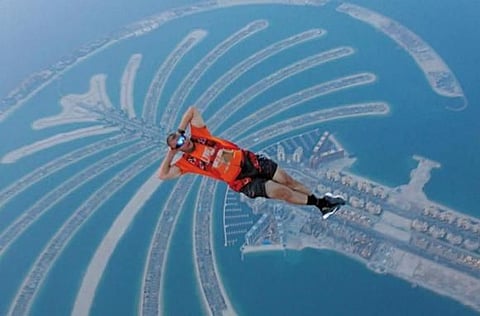 After so many death-defying adventures, skydiving above the Palm is a piece of cake for Fareed.  
