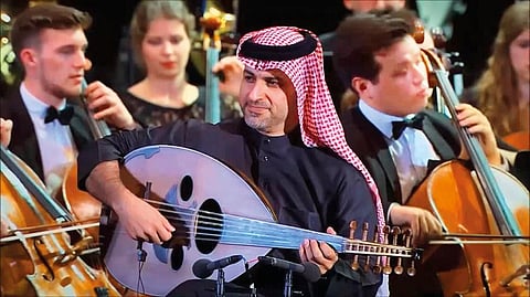 Faisal in dialogue with the 130-member Gustav Mahler Youth Orchestra during the pre-opening ceremony of Louvre in Abu Dhabi 