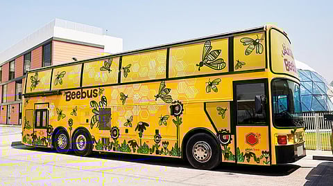 The Beebus is an upcycled vehicle that seats 14. It has travelled to remote schools, including near the Saudi border 