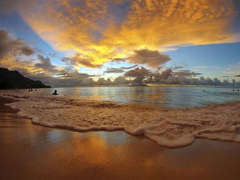 Beautiful sunset at Seychelles beach. 