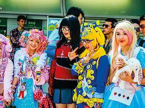 In Harajuku, many young people engage in cosplay to resemble anime characters, punk musicians 