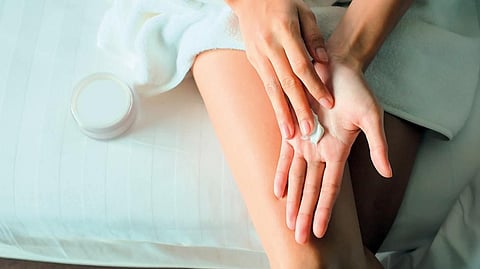 Get an ointment moisturiser that’s oil-based, rather than water-based, as the oil creates a protective layer on the skin that retains more moisture than a cream or lotion 