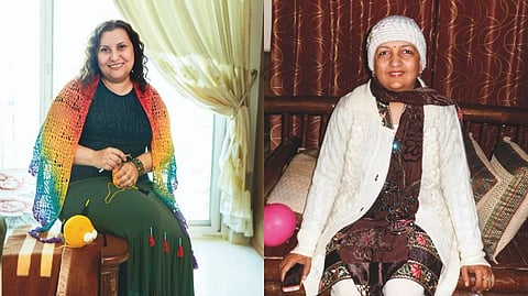 While Narine (left) crocheted her way to recovery, Neetika relied on loved ones to take her through 