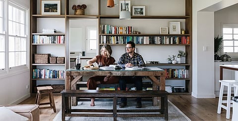 Edwina and Neil used a lot of natural material, including timber and stone. The colour palette reflects the landscape, blending the inside with the outside