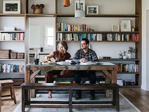 Edwina and Neil used a lot of natural material, including timber and stone. The colour palette reflects the landscape, blending the inside with the outside