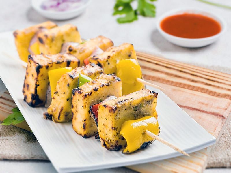 Skewered paneer