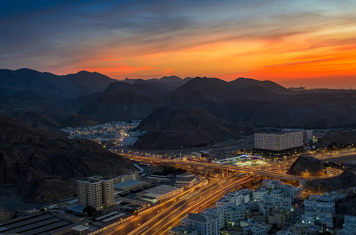 stock Muscat / omanBeautiful Orange sky over Muscat city in the evening. 