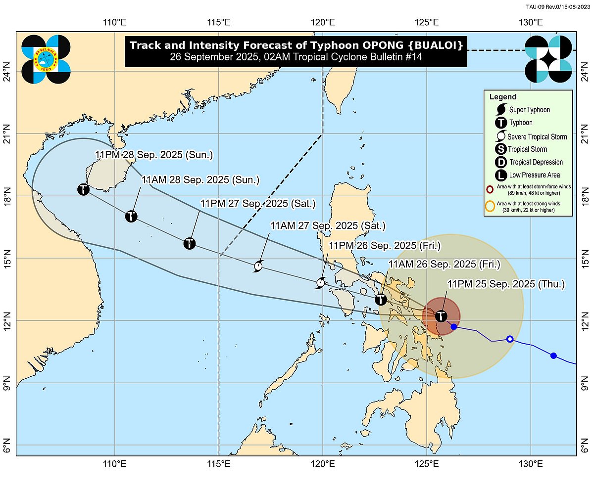 Typhoon Opong (Bualoi): Signal No. 3 up in eastern Philippine provinces