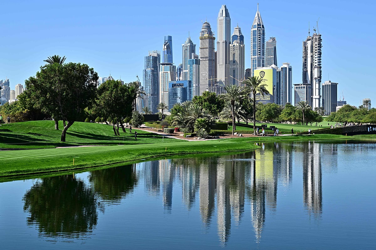 sachin and babi light blue dress The Emirates Golf Club Majlis Course