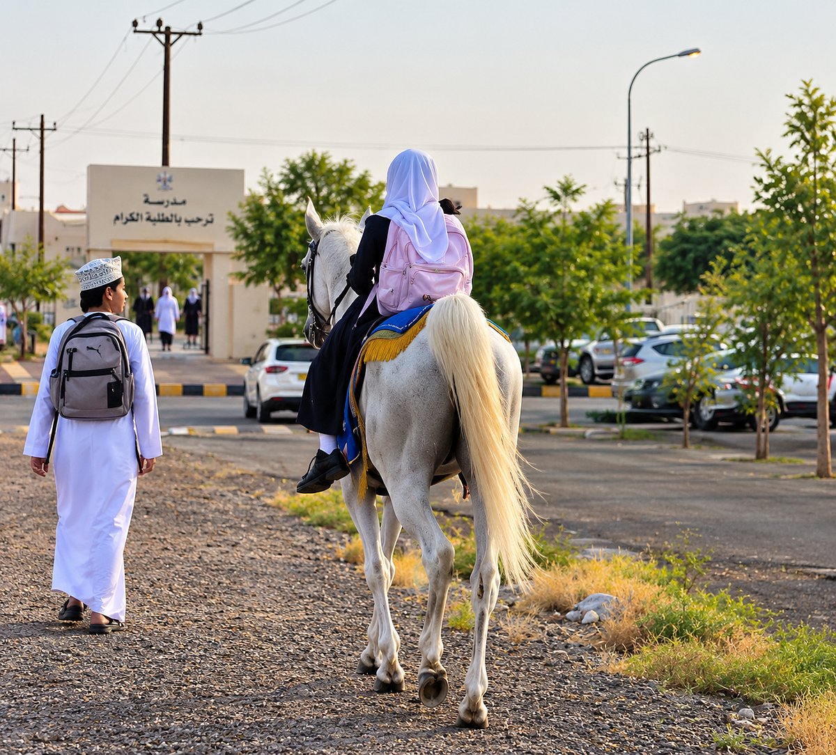 Omani schoolgirl rides horse to school on first day of academic year ...