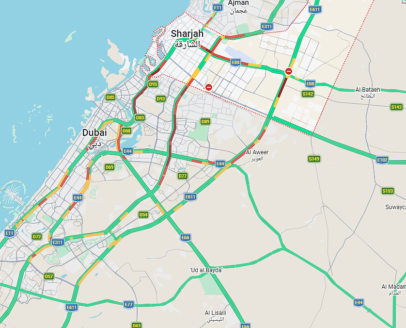 Dubai to Sharjah Traffic Today: Heavy Evening Congestion on E11, E311 ...