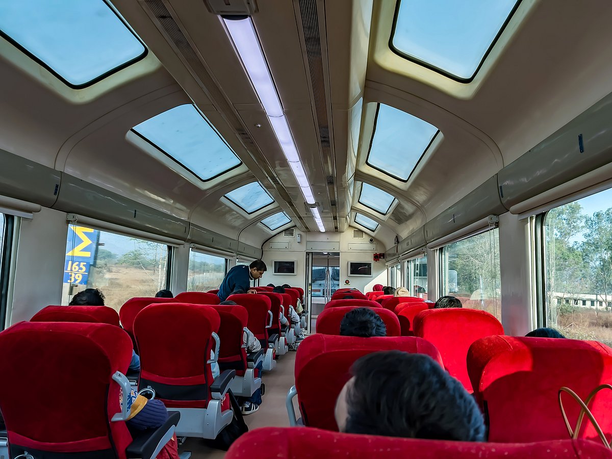 Vistadome coach interiors attached to a train heading towards Pune, near Pune India.