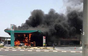 Car catches fire at a petrol station in Dubai