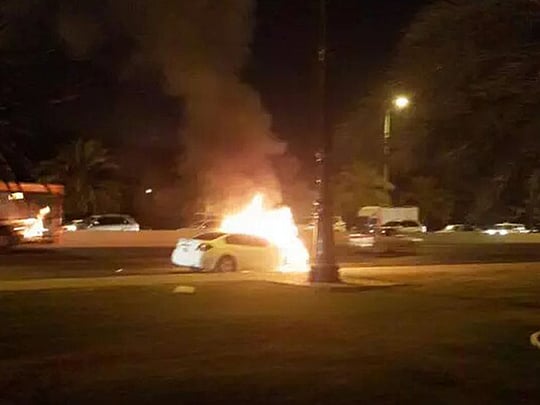 Moving car bursts into flames in Sharjah