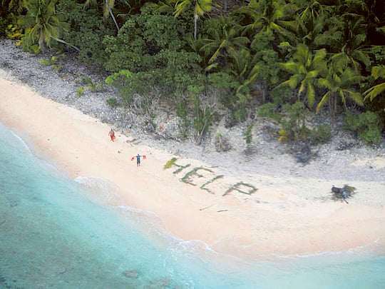 Castaways rescued by ‘help’ sign