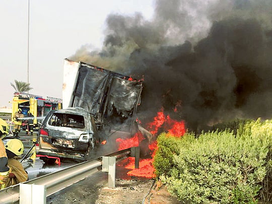 Woman dies when car catches fire after horrific crash in Abu Dhabi