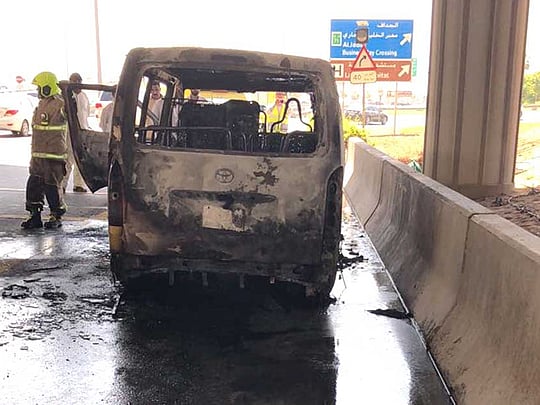 Minibus catches fire in Dubai