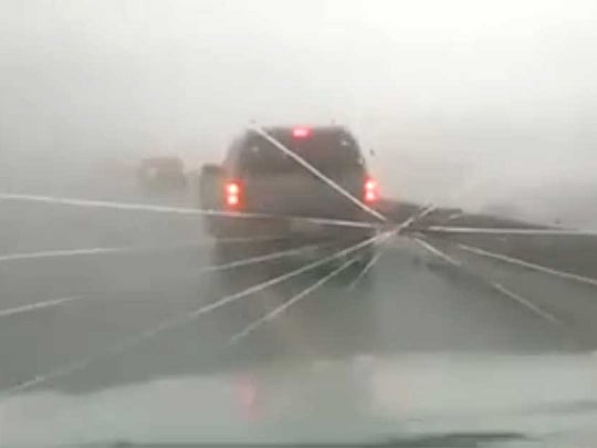 Intense hail in UAE cracks car windscreen