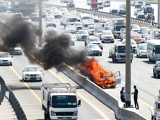 Video: Car catches fire under Meydan Bridge in Dubai