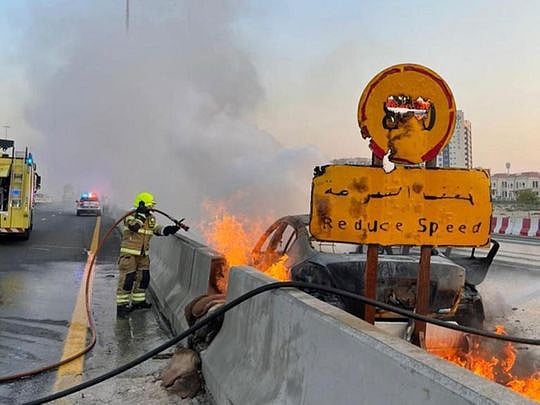 Car catches fire on Dubai-Al Ain road