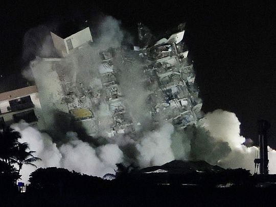 Video: Collapsed Florida condo demolished ahead of storm, search to resume