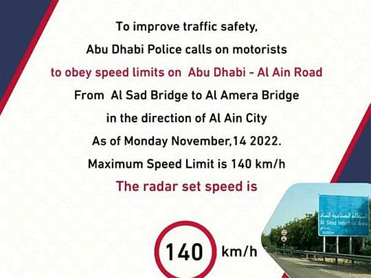 Abu Dhabi reduces speed limit on Abu Dhabi-Al Ain Road