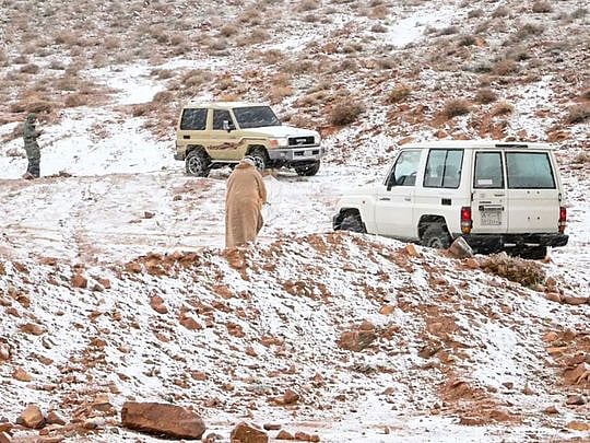 Watch: Saudi snow-blanketed mountain turns into tourist draw