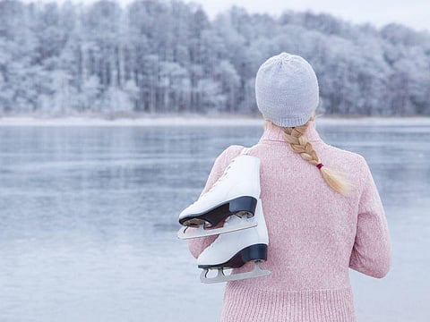 ice skating skater lake pond winter cold 