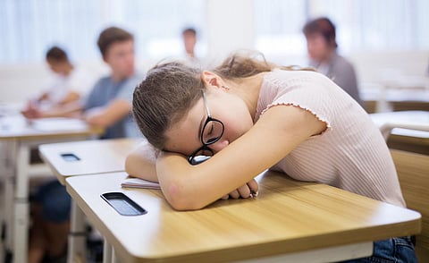 teenage school girl sleep school